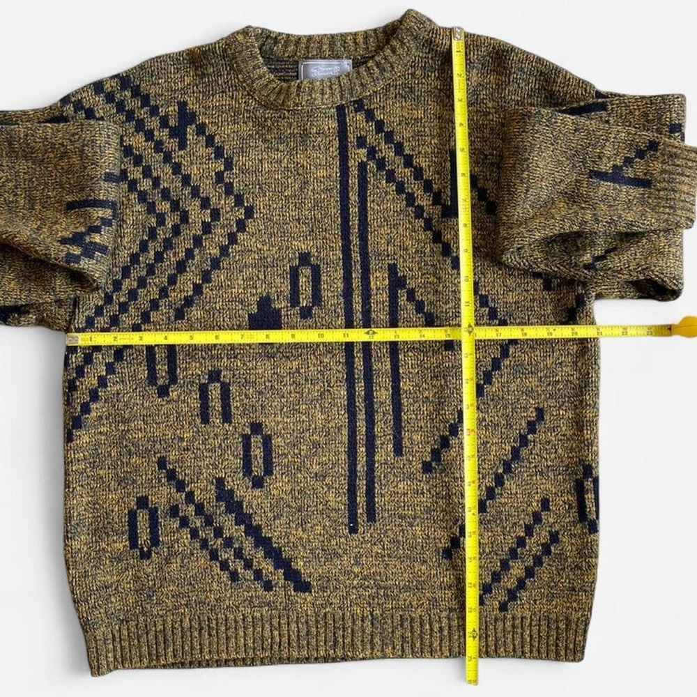Vintage Le Tigre Yellow & Black Retro Geometric Design Grandpa Pullover Sweater - Picture 3 of 6